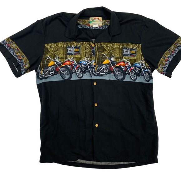 Vtg Paradise Found Motorcycle Hawaiian‎ Shirt Sz Large Tiki Tavern Short Sleeve - Picture 1 of 11